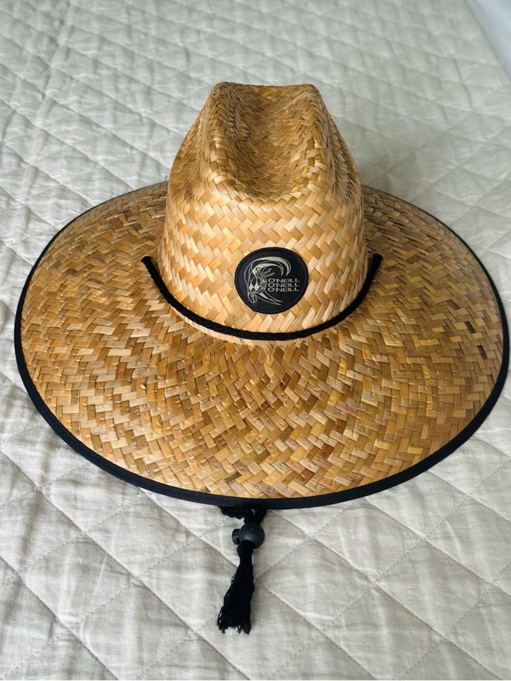 O’Neill Sonoma Straw Sun Hat with Black Trim, One Size, Unisex, NWT 👒🖤☀️